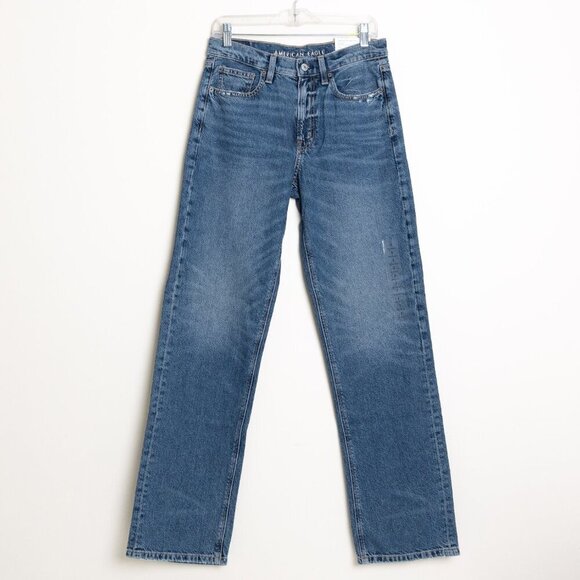 American Eagle Low Rise Baggy Straight Leg Jeans Medium Wash 26 W - Picture 3 of 16
